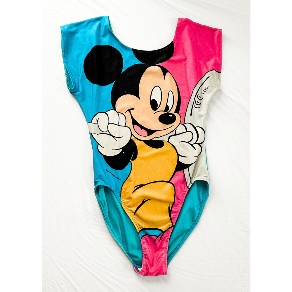Vintage 90s Disney Mickey Mouse Blue Pink Exercise Jazzercise Leotard One Piece